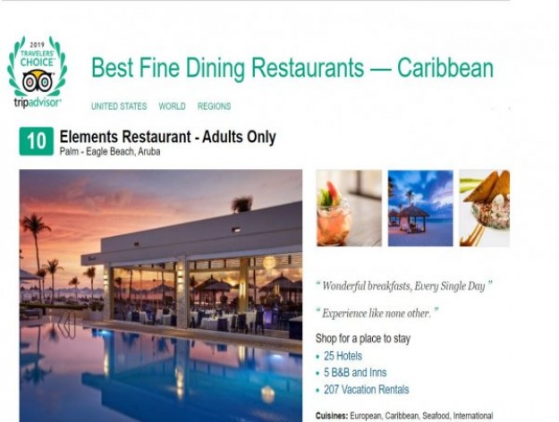 Elements Uitgeroepen als Top 10 Restaurants in het Caribisch Gebied door TripAdvisor