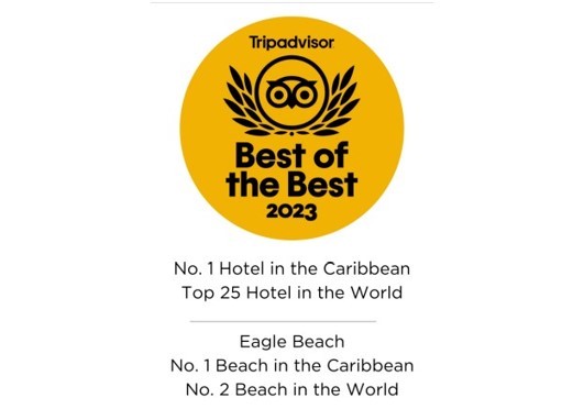 Bucuti & Tara Beach Resort, Aruba, Reigns Supreme as No. 1 in the Caribbean, Sole Caribbean Hotel to Grace Top 25 Hotels of the World on Tripadvisor